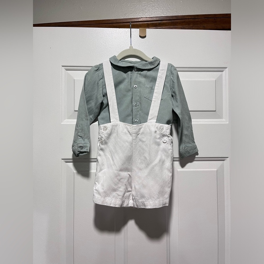 Edgehill Collection White Linen Shortall Overalls Size 18 Month Adjustable Strap - Picture 15 of 16